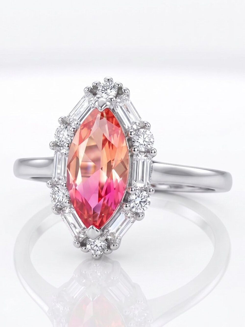 Pink & Peach Marquise Tourmaline Ring, 925 Sterling Silver